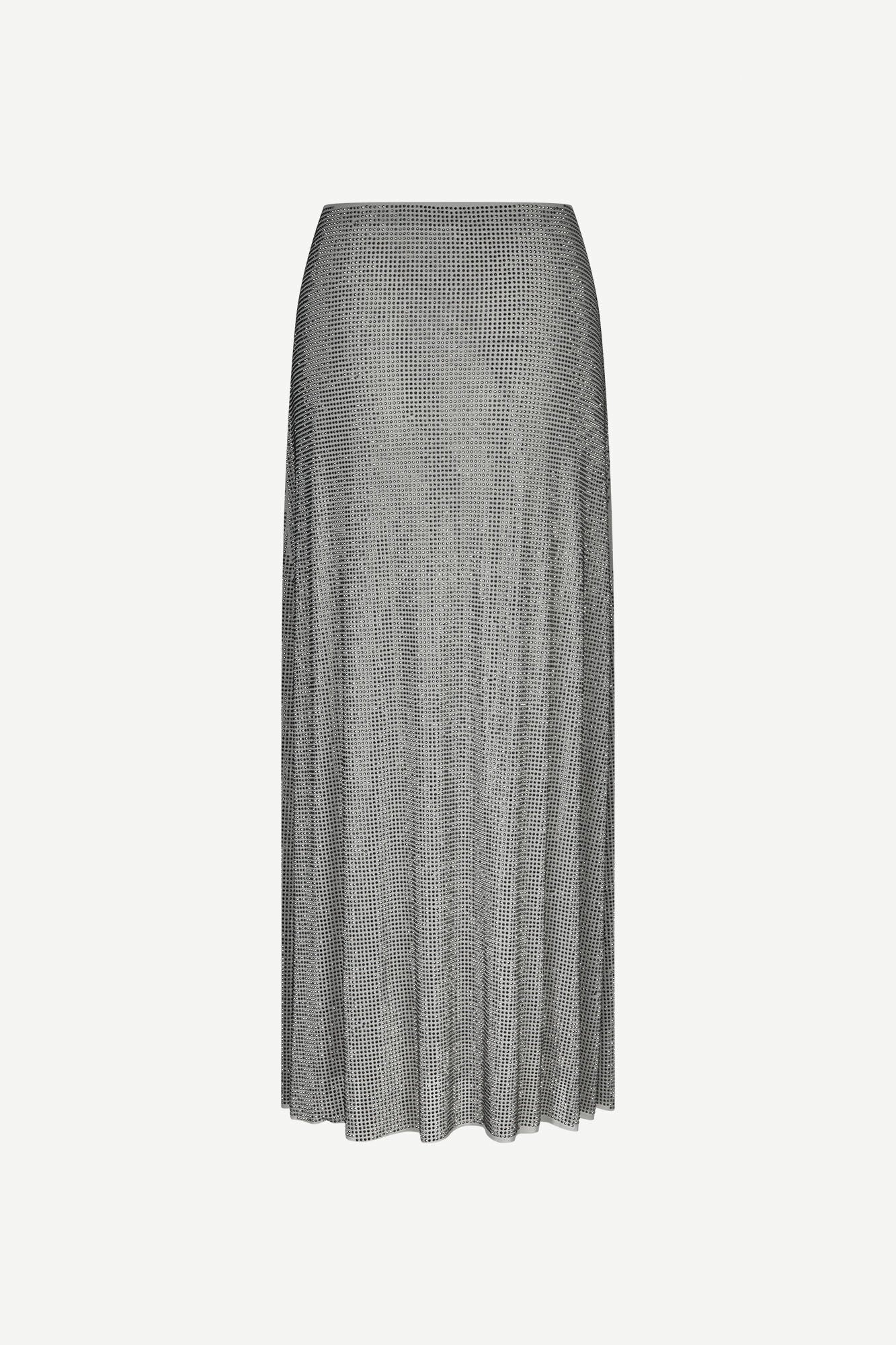 long grey skirt covered in rhinestones 