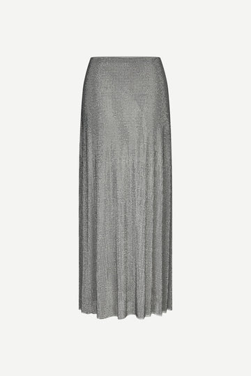 long grey skirt covered in rhinestones 