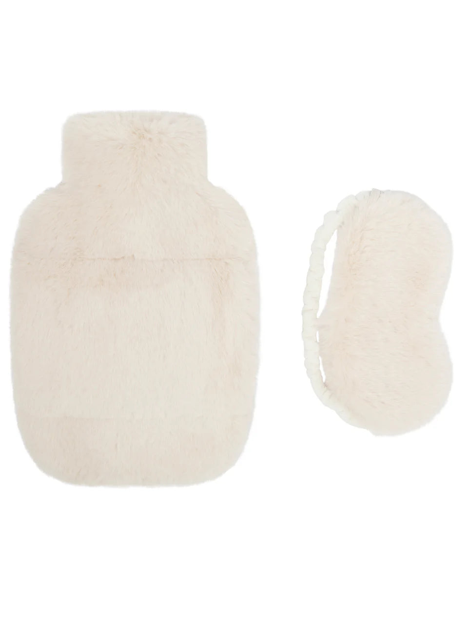 White knitted hot water bottle and cover on a white background