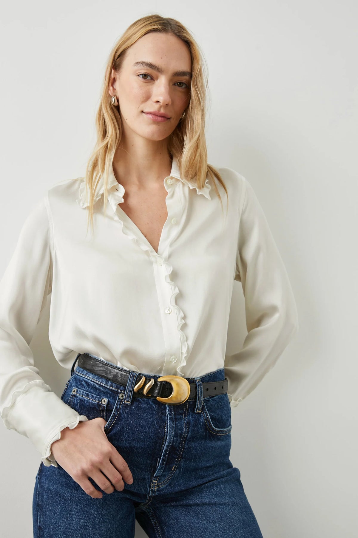 Silk ivory shirt with ruffle details