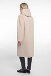 single breasted light beige coat with interior quilted gilet and 2 patch pockets  rear view