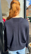 navy merino wool jumper with front patch pocket rear view 