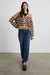 camel and black stripe cardigan with 3 buttons 