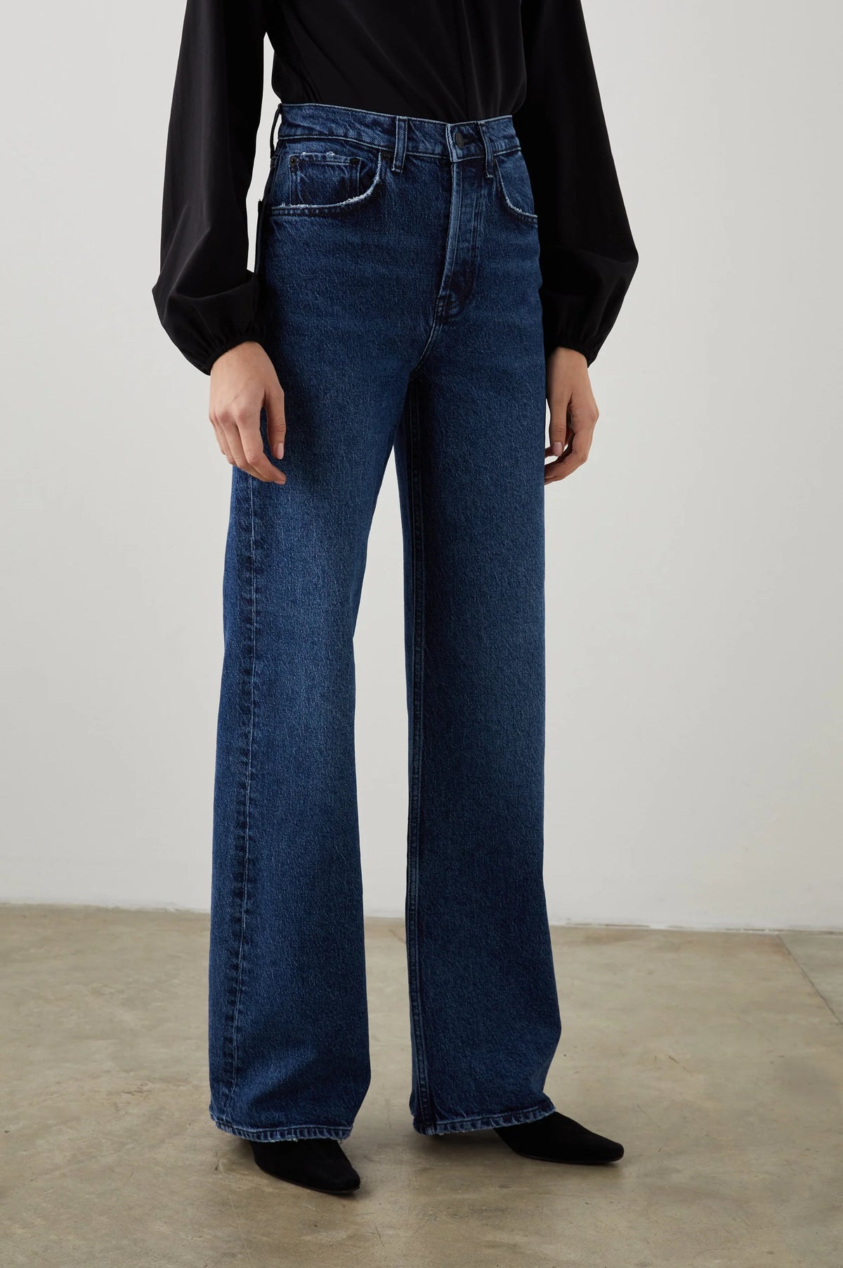 Wide leg blue jeans with a high waist