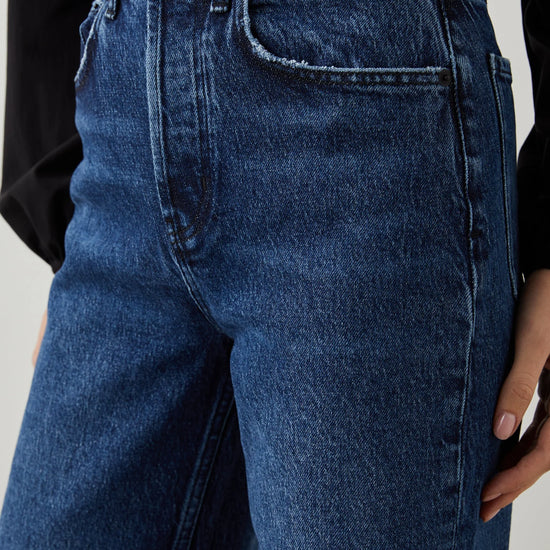 Wide leg blue jeans with a high waist