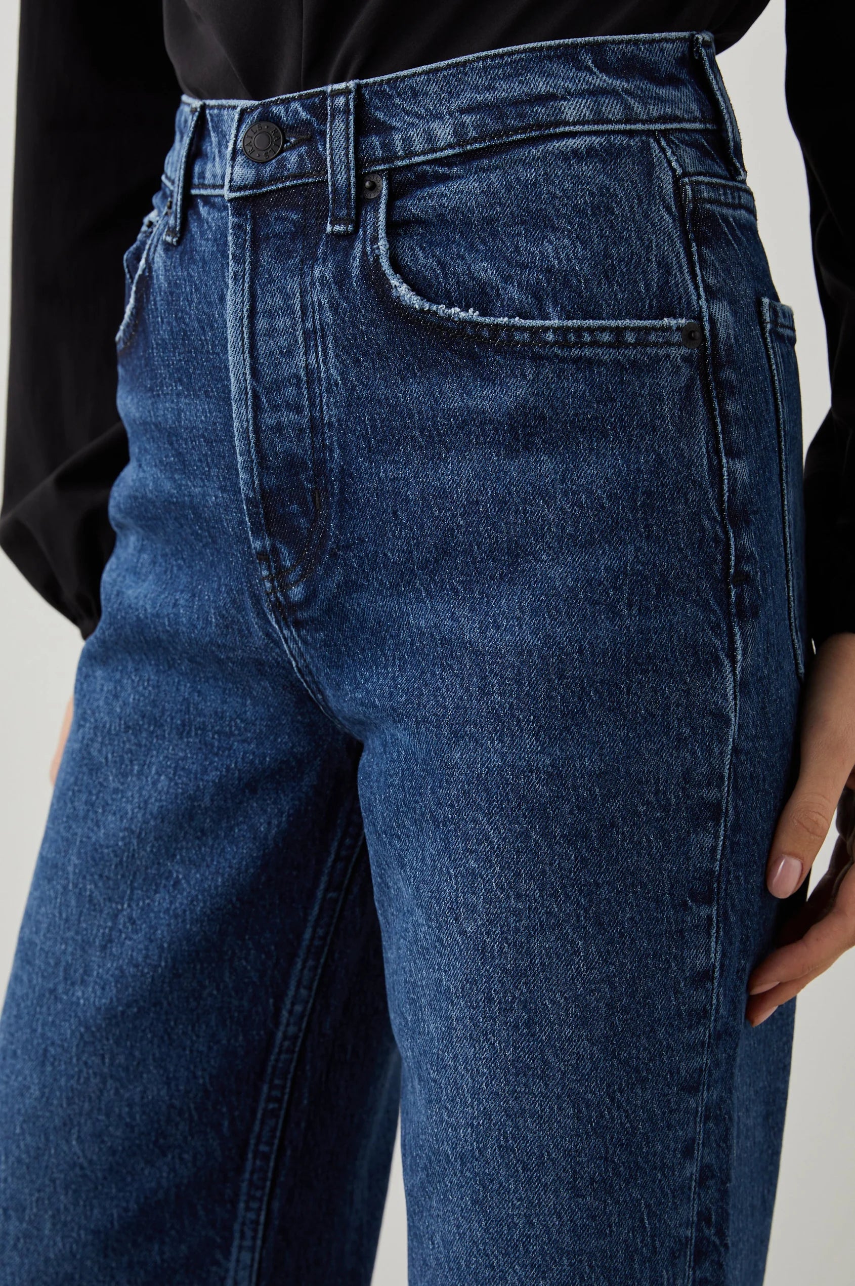 Wide leg blue jeans with a high waist