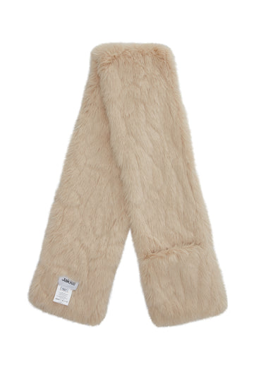 beige faux fur scarf with slip pockets either side 