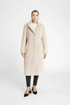 cream faux fur mid length coat model shot