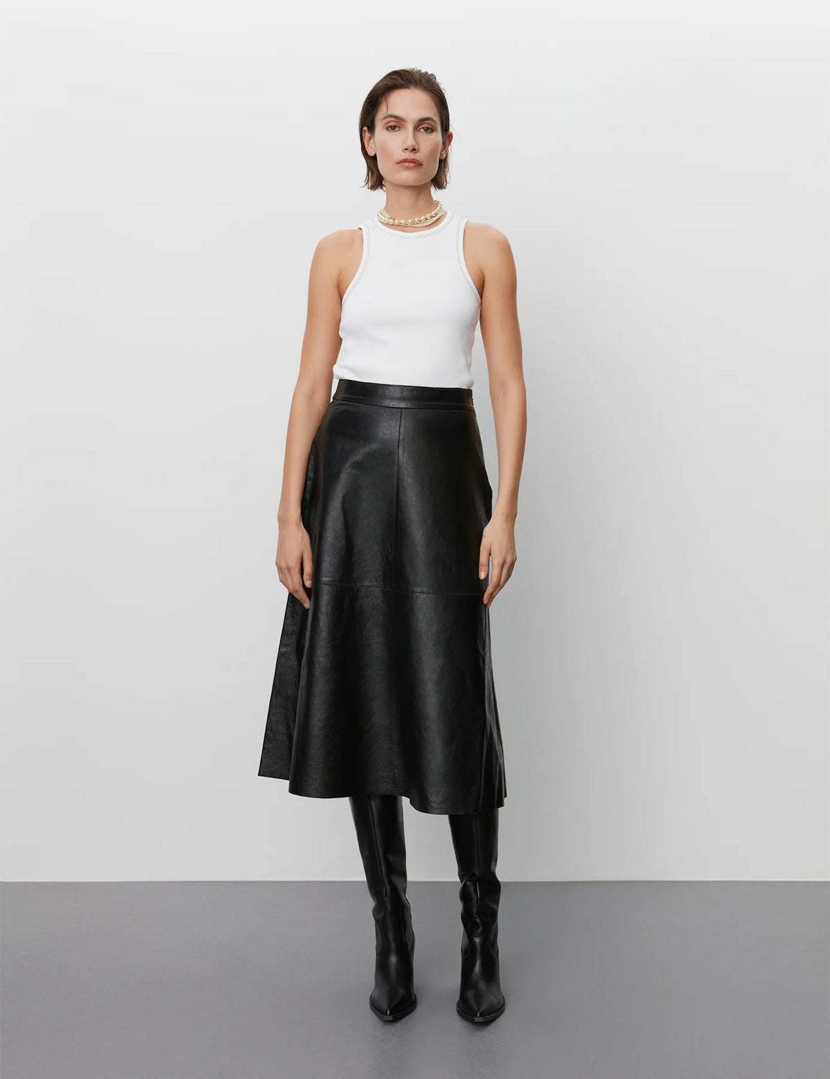 A line midi lambs leather skirt