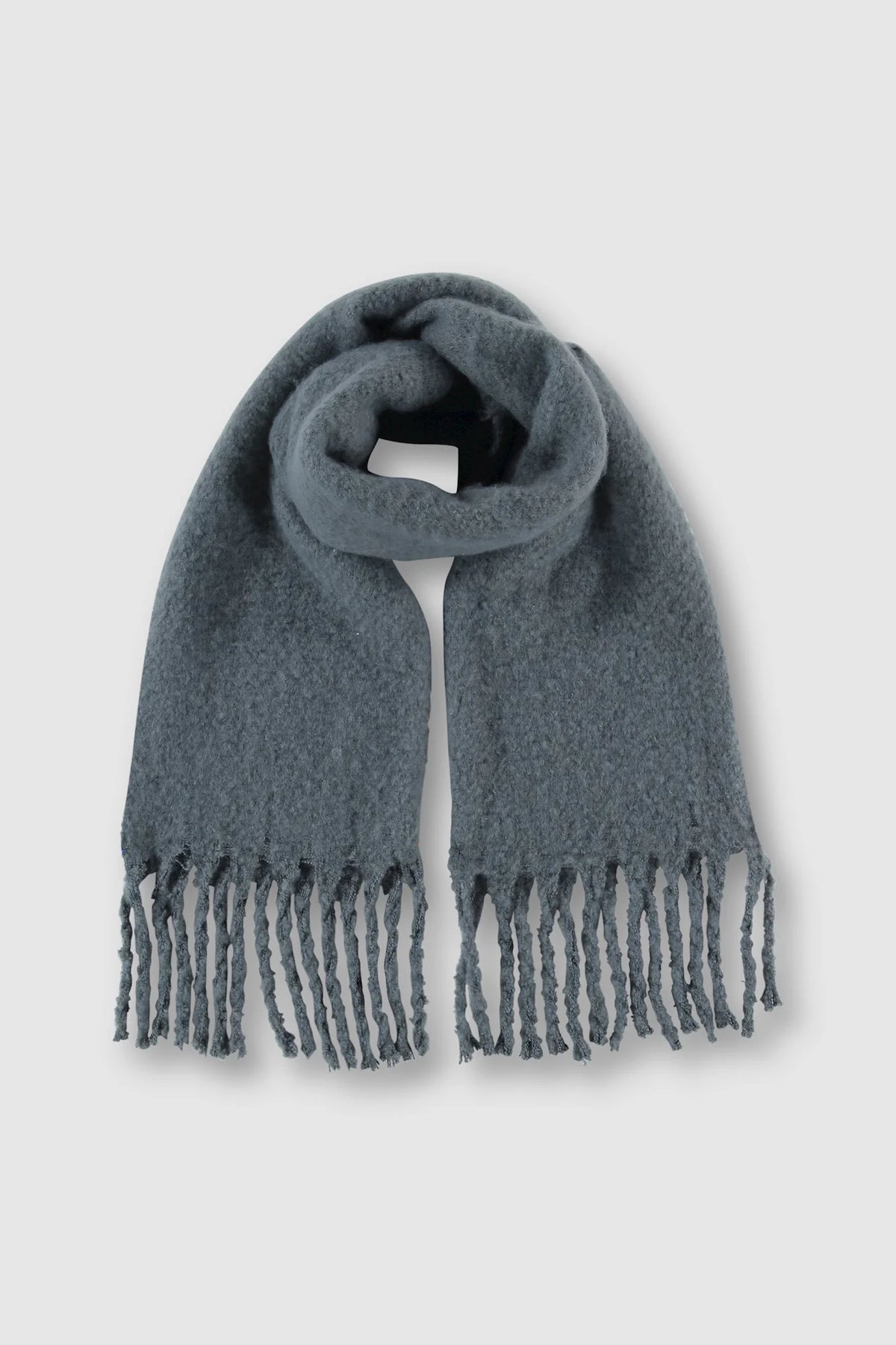 Grey fluffy scarf with tassels