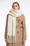 birch coloured big scarf with tassel ends model shot