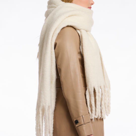 birch coloured big scarf with tassel ends side view 