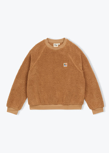 Brown fleece jumper on a white background