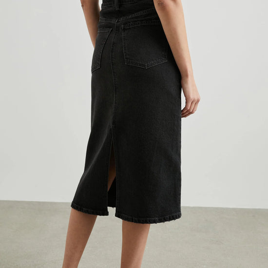 washed black denim midi skirt 