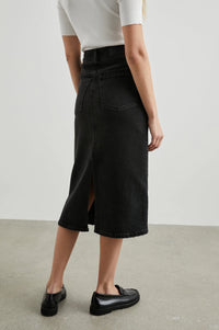 washed black denim midi skirt 