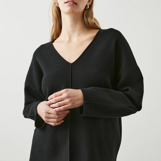 Heavyweight black jersey V neck jumper