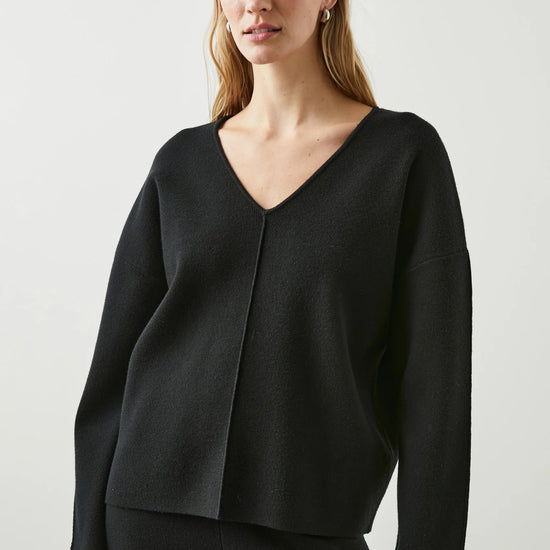 Heavyweight black jersey V neck jumper