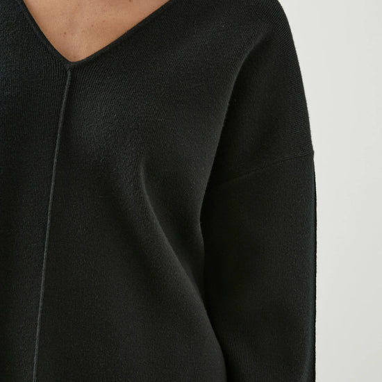 Heavyweight black jersey V neck jumper