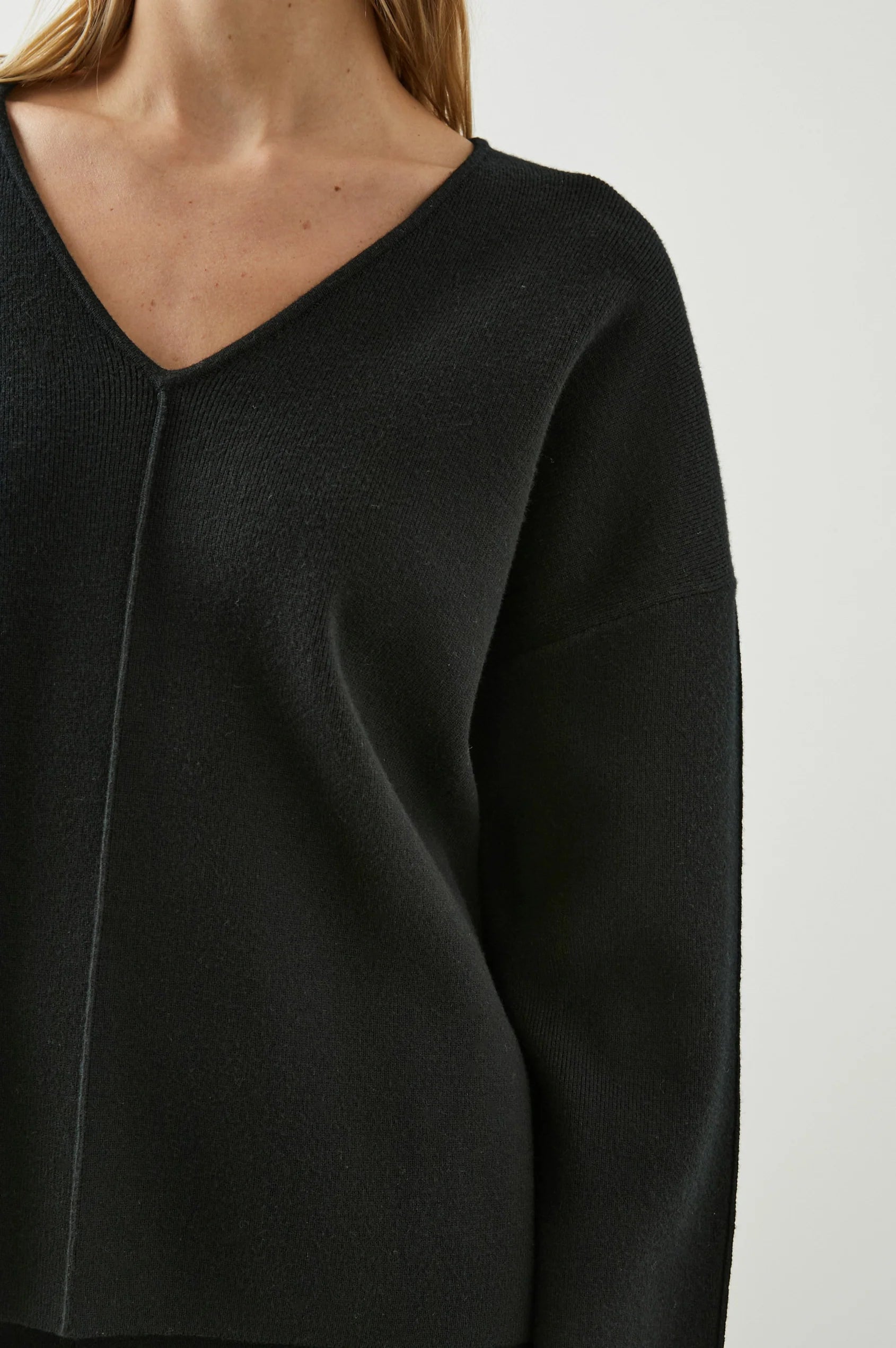 Heavyweight black jersey V neck jumper