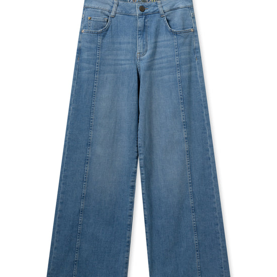 Wide leg pale wash jeans with front seam detail