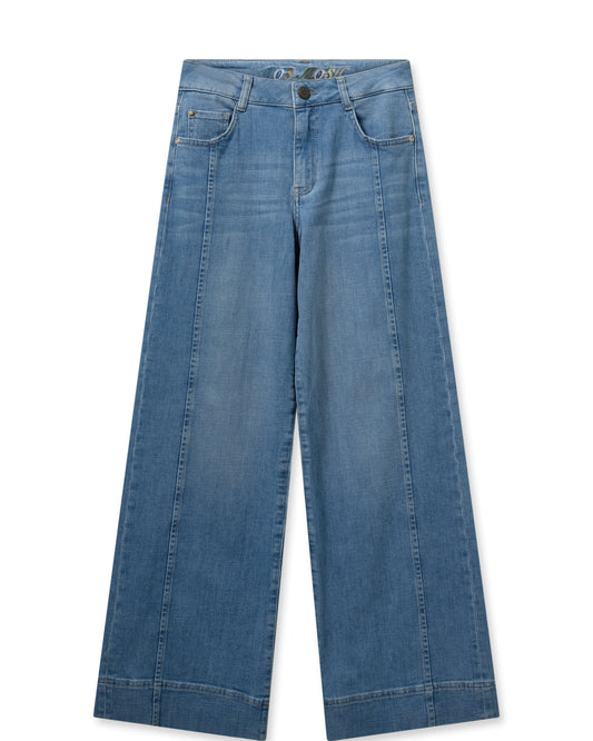 Wide leg pale wash jeans with front seam detail