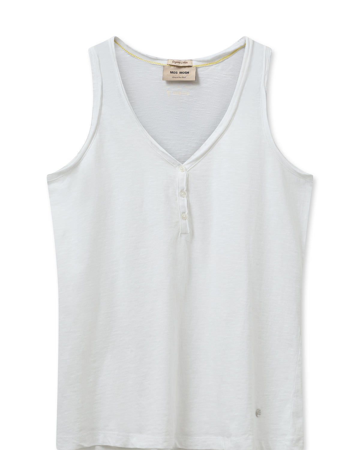 White vest tank with triple button fastening at the neckline