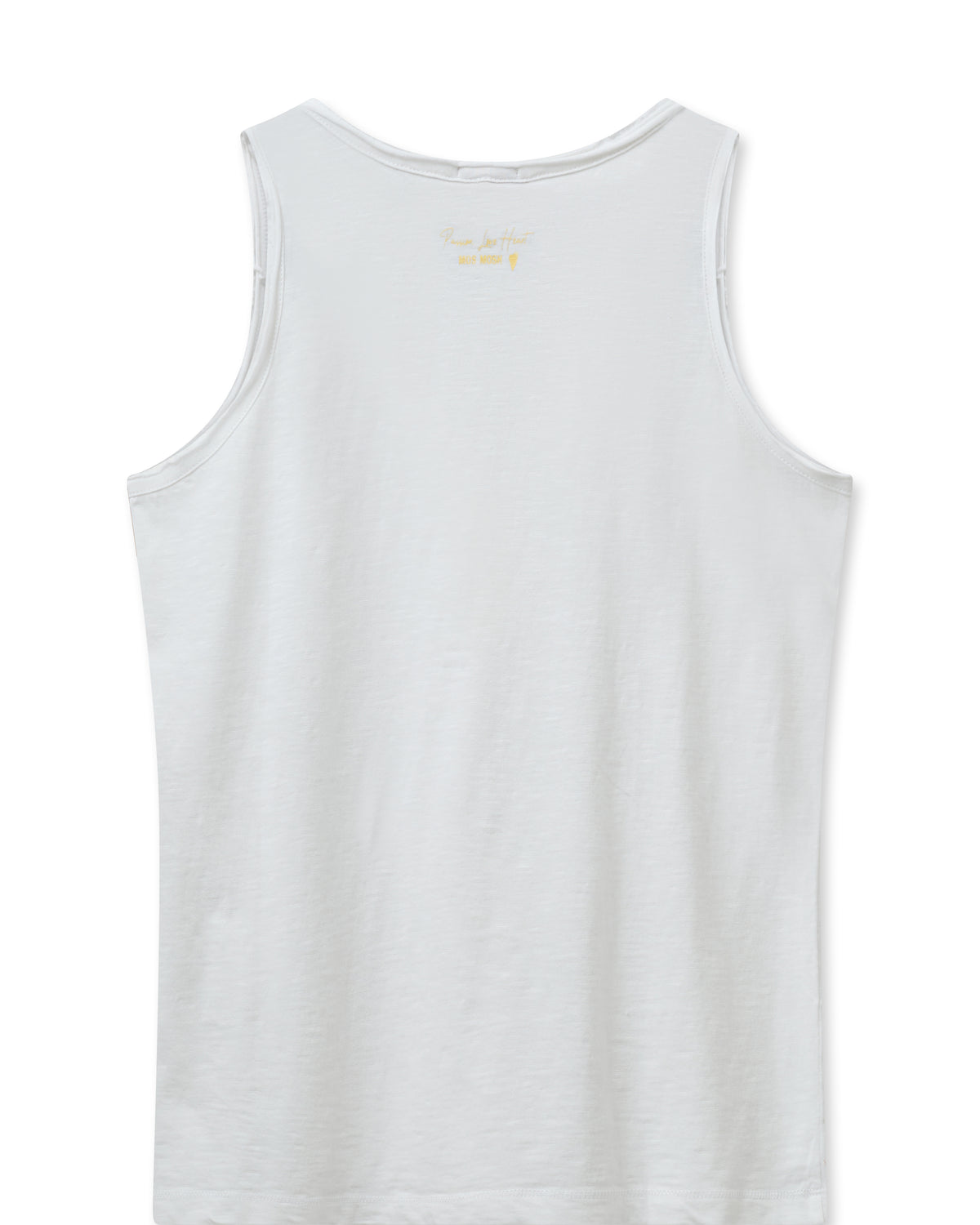 White vest tank with triple button fastening at the neckline rear view