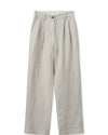 Regular cut grey linen trousers with zip and button fastening pleated front and side pockets