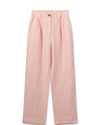 Regular cut pink linen trousers with zip and button fastening pleated front and side pockets