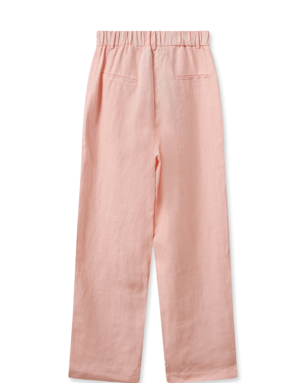 Regular cut pink linen trousers with zip and button fastening pleated front and side pockets