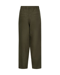 Regular cut khaki linen trousers with zip and button fastening pleated front and side pockets