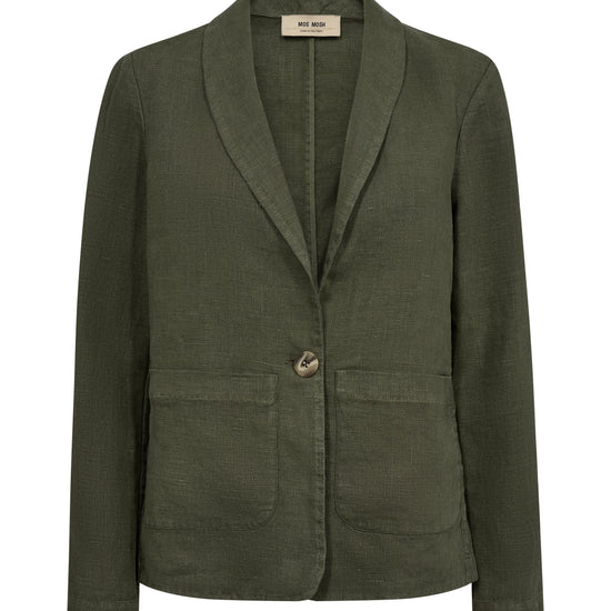 Single breasted khaki green linen blazer