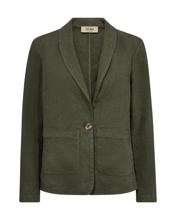 Single breasted khaki green linen blazer