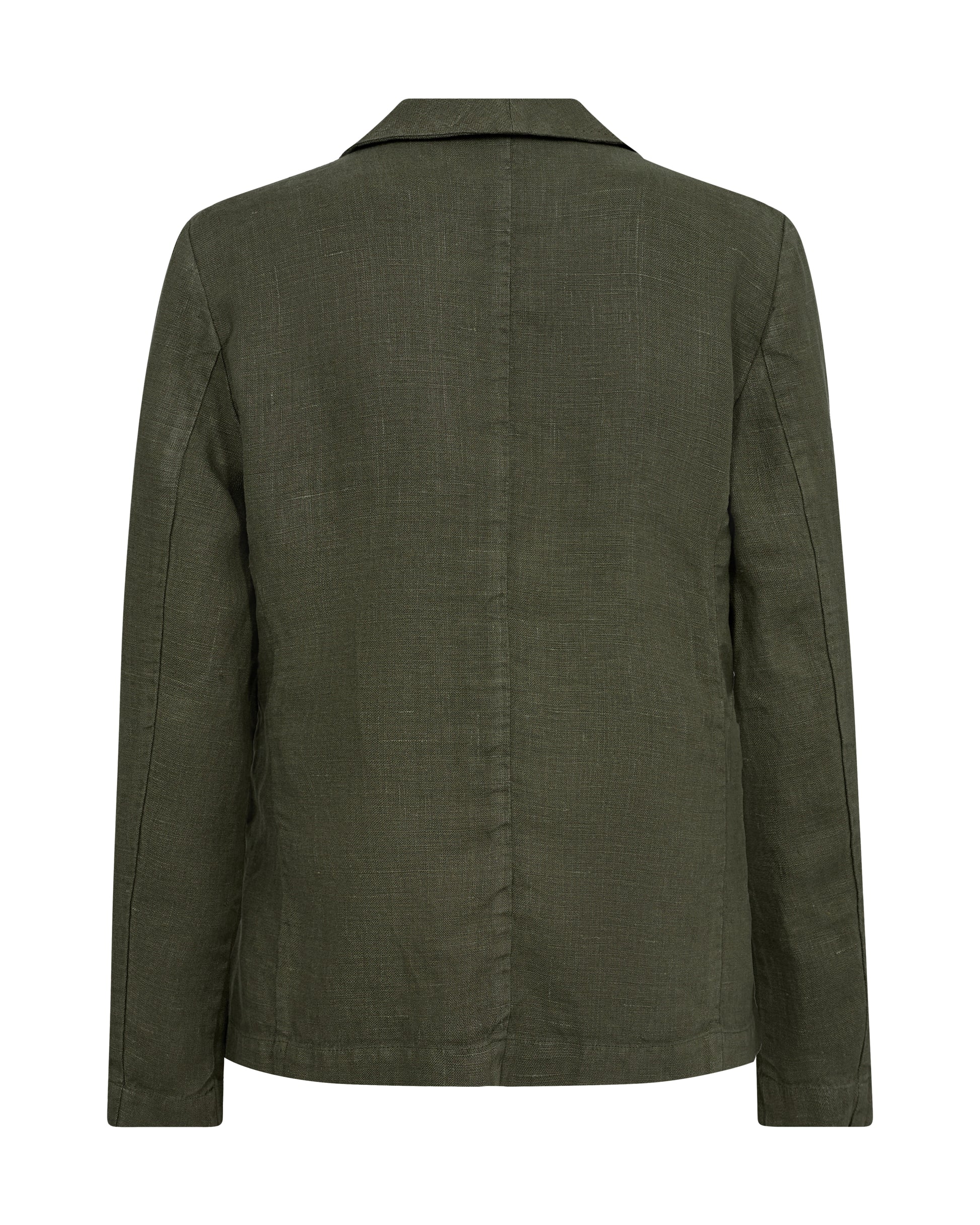 Single breasted khaki green linen blazer rear view