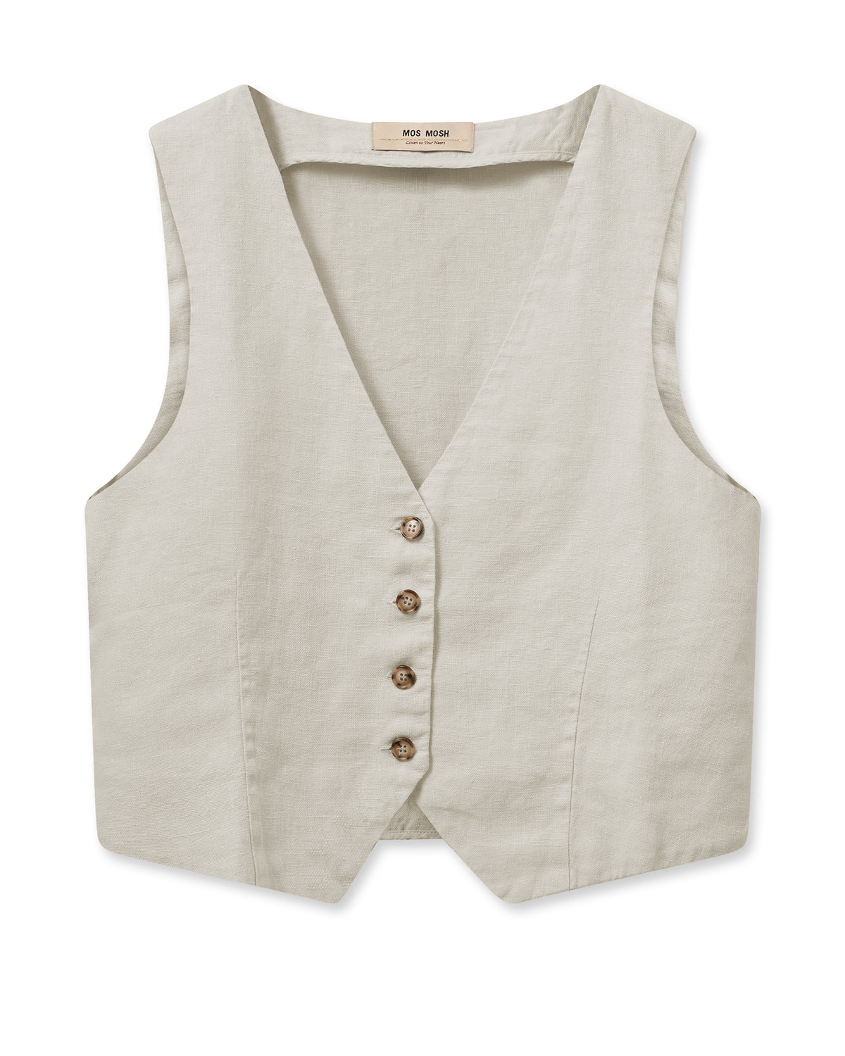 Ecru stone linen single breasted waistcoat with contrast buttons