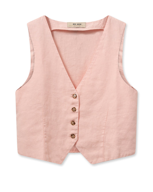 Pink linen single breasted waistcoat with contrast buttons