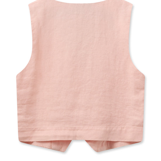 Pink linen single breasted waistcoat with contrast buttons