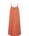 Hot orange linen dress with spaghetti straps and a shaped hem rear view