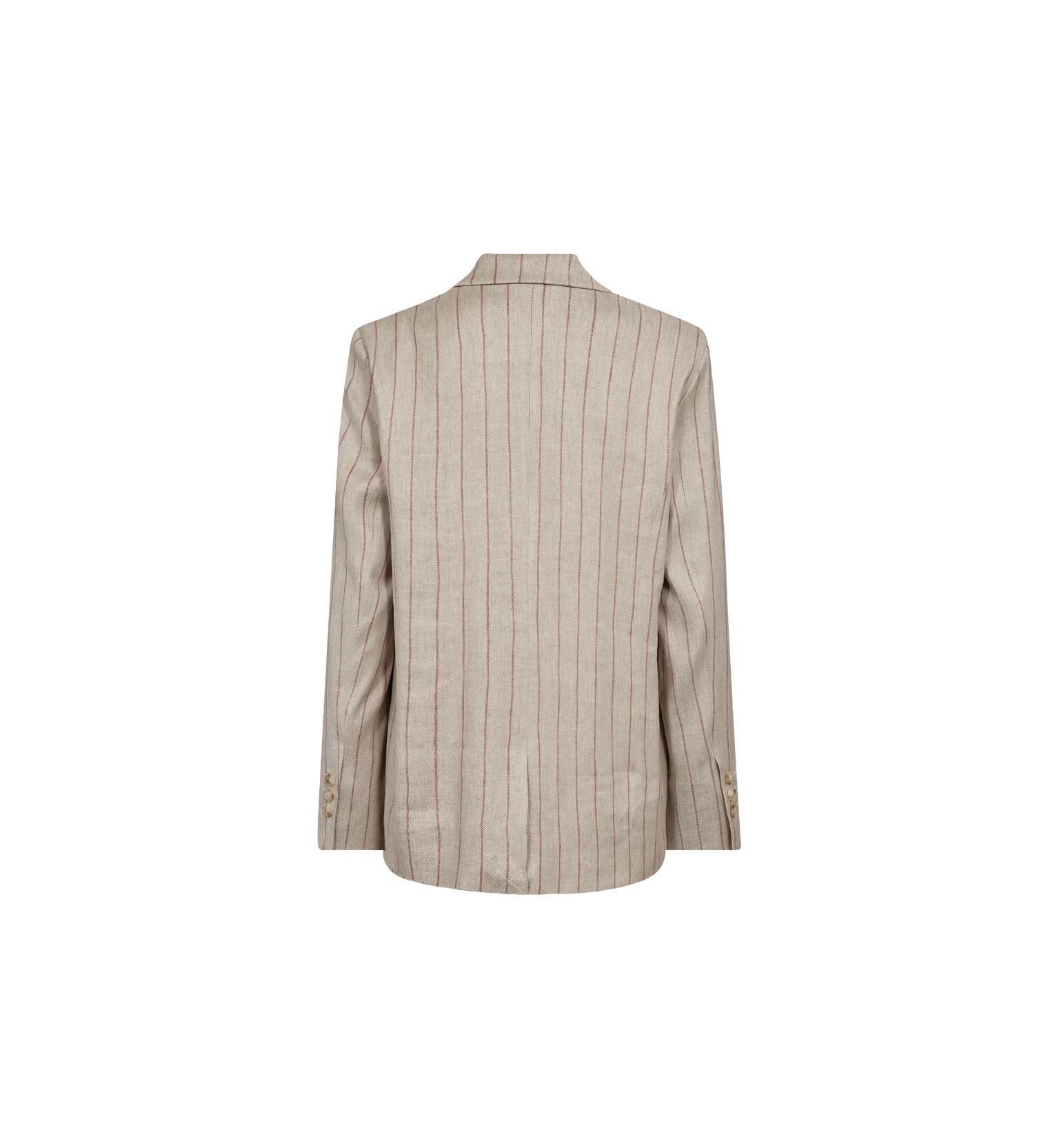 Beige pinstripe blazer on a white background