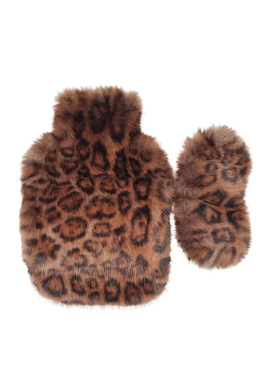 leopard faux fur hot water bottle and eye mask