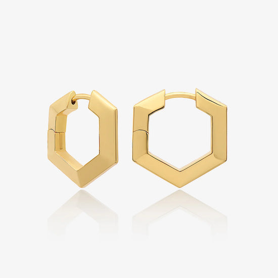 medium sized hexagon shaped gold hoops from rachel jackson