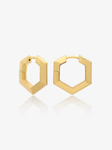medium sized hexagon shaped gold hoops from rachel jackson