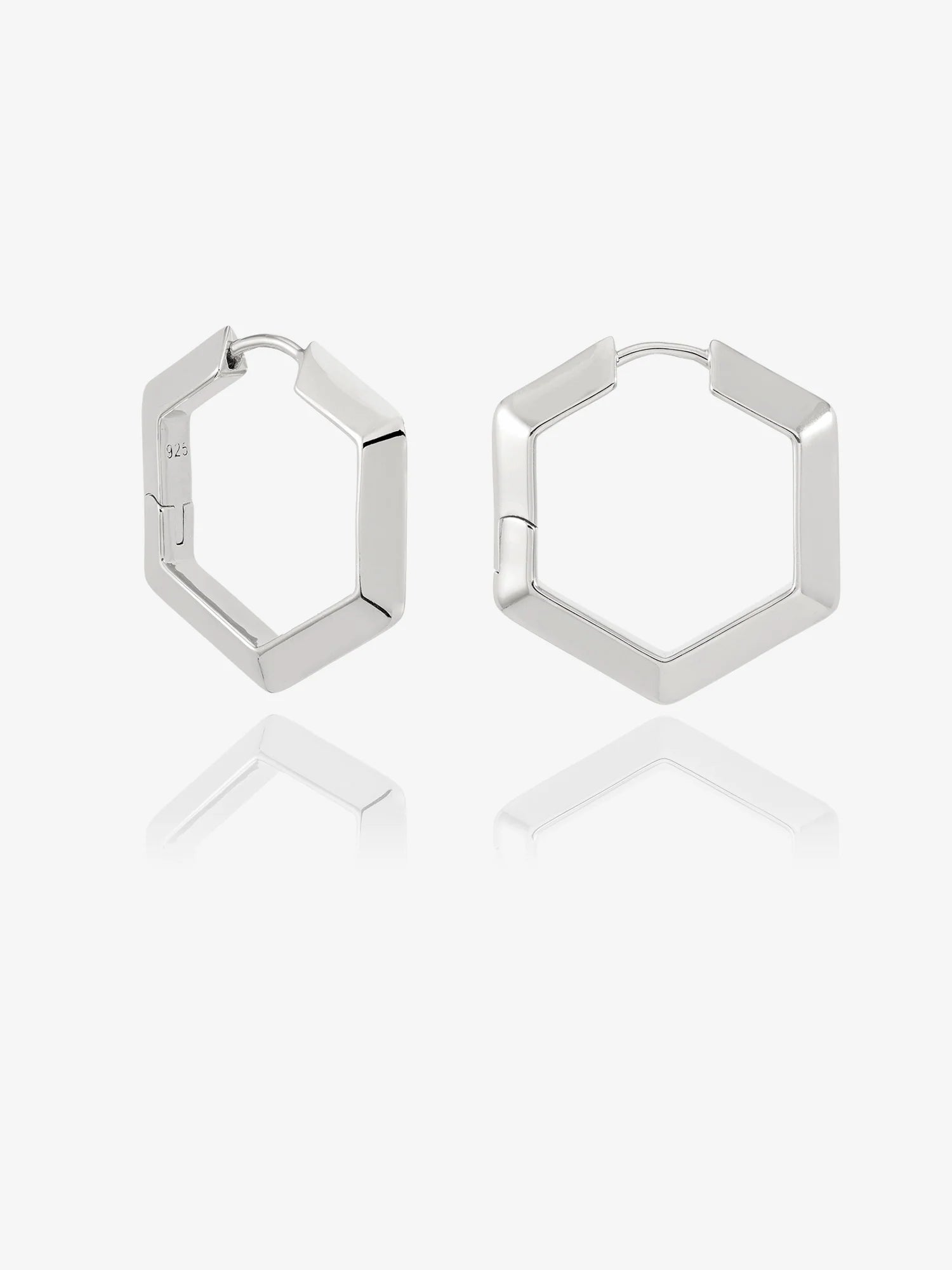 large silver hexagon shaped hoop earrings from claudia bradby