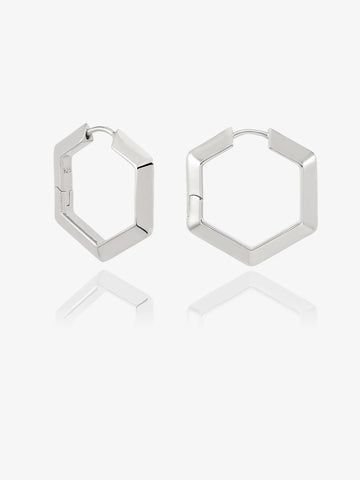 large silver hexagon shaped hoop earrings from claudia bradby