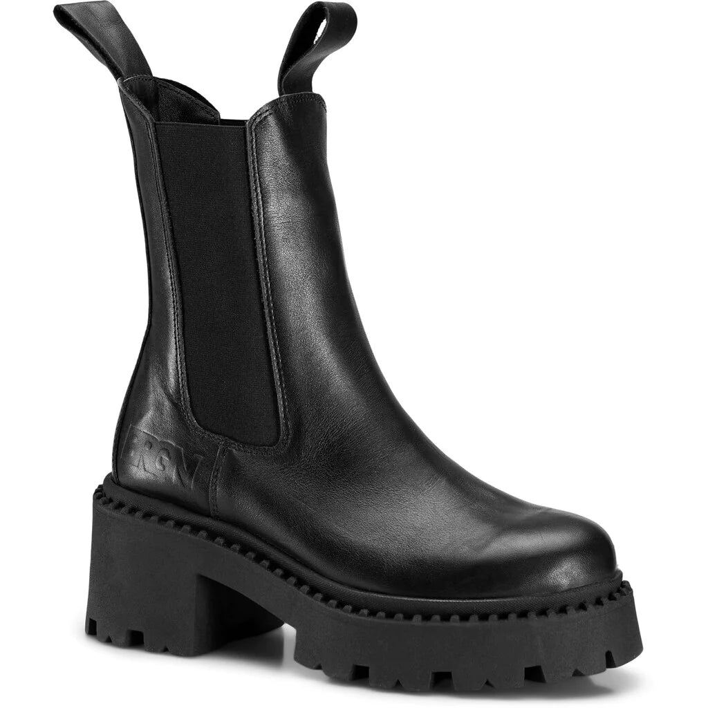 Black leather chunky platform leather chelsea boots with pull on tabs
