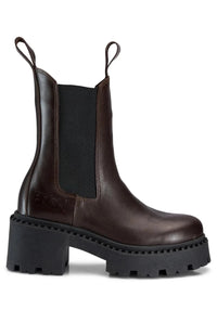 Brown leather chunky platform leather chelsea boots with pull on tabs