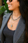 grey beaded choker necklace with lobster clasp model shot