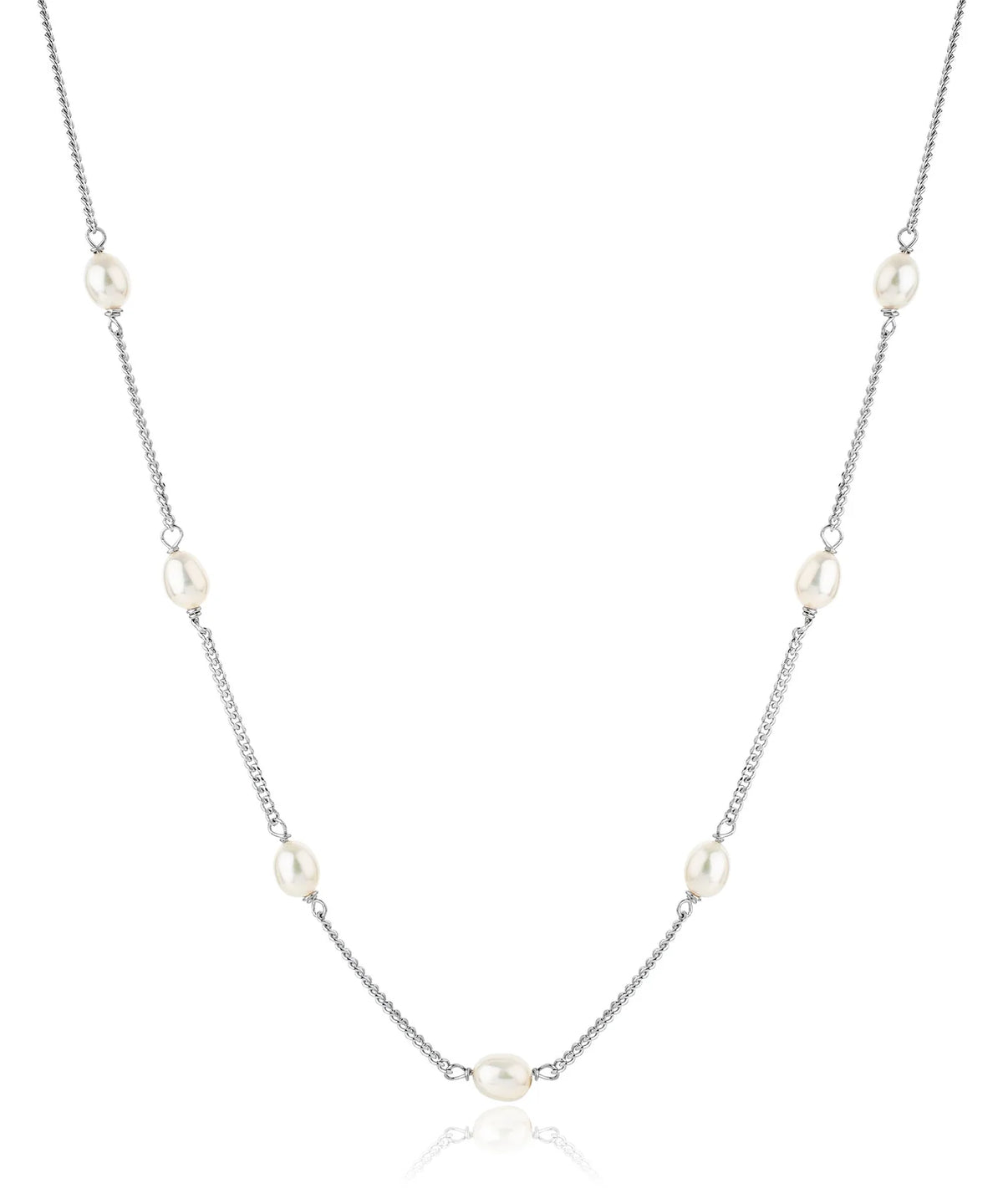 Silver chain necklace with 7 fresh water pearls