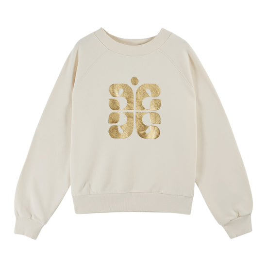 Cream round neck sweatshirt with rib detailing and logo in the centre
