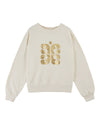 Cream round neck sweatshirt with rib detailing and logo in the centre